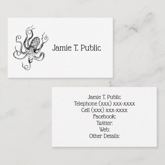 gestileerde octopustekening #1 visitekaartje (Voorkant / Achterkant)