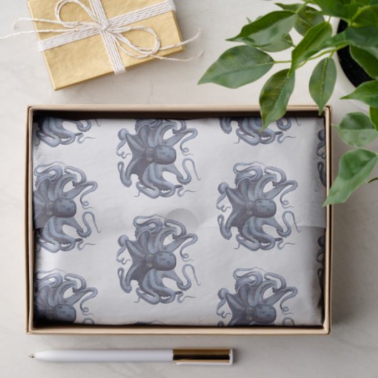  gestileerde octopustekening #3 Blauw Tissuepapier (Geschenk)