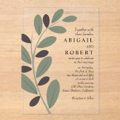 Gestileerde Olijftak Mediterrane charme bruiloft Acryl Uitnodigingen (Voorkant)