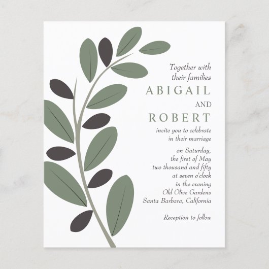 Gestileerde olijftak QR code bruiloft uitnodiging (Voorkant)