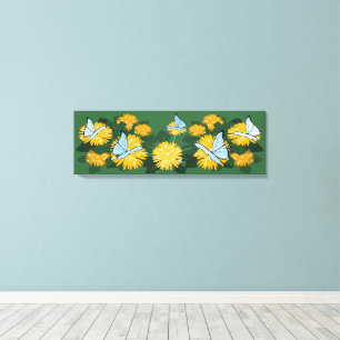 Gestileerde Paardenbloem & Vlinders Geel & Groen Canvas Afdruk