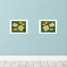 Gestileerde Paardenbloem & Vlinders Geel & Groen