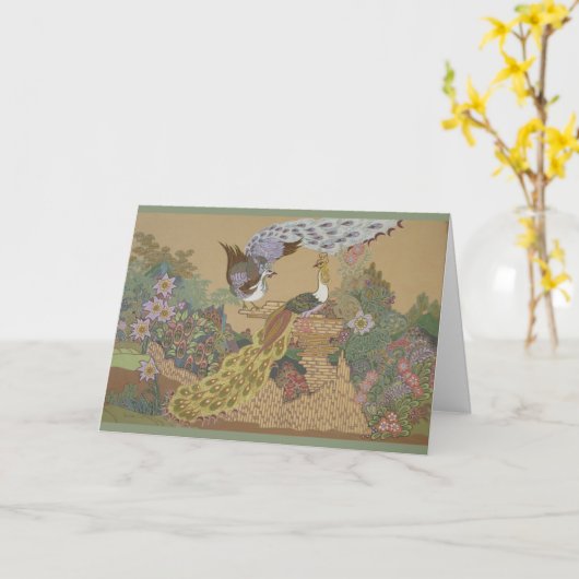 Gestileerde pauwen in bloementuin kaart (Gele Bloem)