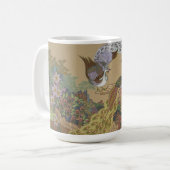 Gestileerde pauwen in bloementuin koffiemok (Voorkant links)