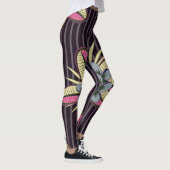 Gestileerde Plumeria Bloemen Bladeren Violet Grijs Leggings (Rechts)