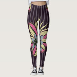 Gestileerde Plumeria Bloemen Bladeren Violet Grijs Leggings