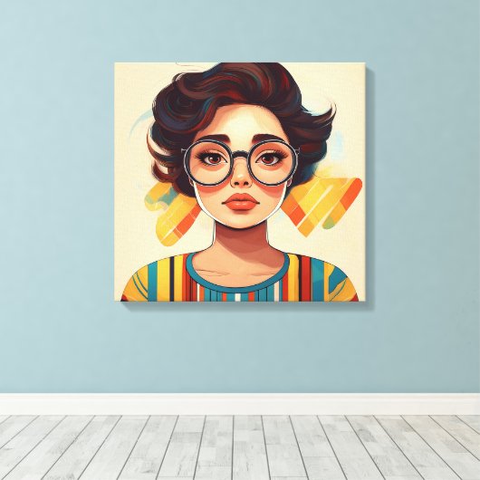 Gestileerde portret van een vrouw met grote ronde canvas afdruk (Insitu (Houten vloer))