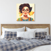 Gestileerde portret van een vrouw met grote ronde canvas afdruk (Insitu (Slaapkamer))