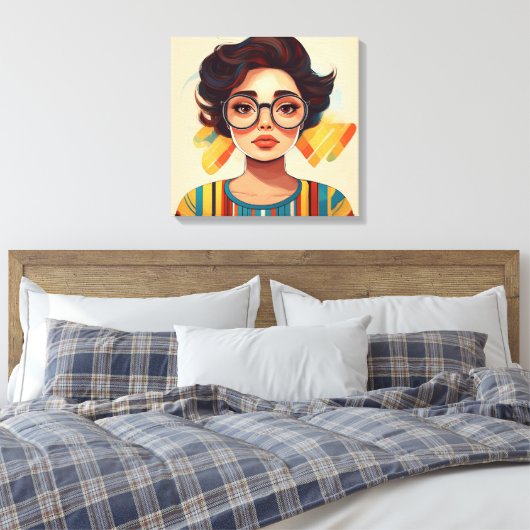 Gestileerde portret van een vrouw met grote ronde canvas afdruk (Insitu (Slaapkamer))