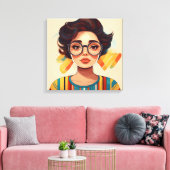 Gestileerde portret van een vrouw met grote ronde canvas afdruk (Insitu (Woonkamer))
