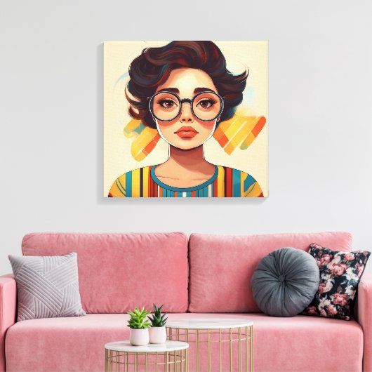 Gestileerde portret van een vrouw met grote ronde canvas afdruk (Insitu (Woonkamer))
