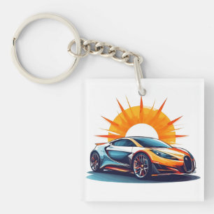 Gestileerde race-auto sleutelhanger