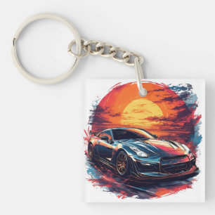 Gestileerde race-auto's sleutelhanger