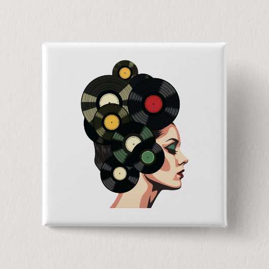 Gestileerde Retro Vinylplaat Poster Kunst Vierkante Button 5,1 Cm (Voorkant)