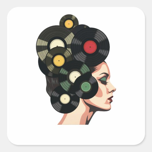Gestileerde Retro Vinylplaat Poster Kunst Vierkante Sticker (Voorkant)