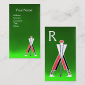 GESTILEERDE RODE GOLFER, GOLF INSTRUCTEUR MONOGRAM VISITEKAARTJE (Voorkant / Achterkant)