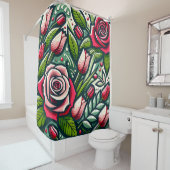 Gestileerde rode rozen met dauwdruppels douchegordijn (In situ)