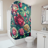 Gestileerde rode rozen met regendruppels douchegordijn (In situ)