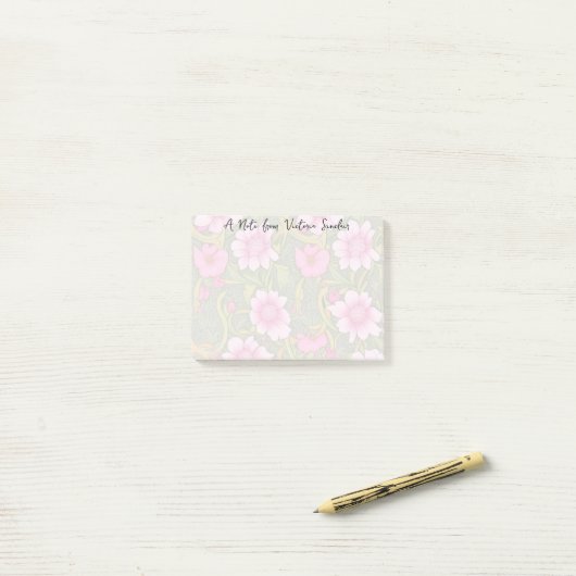 Gestileerde roze bloemen groen blad post-it® notes (Op bureau)