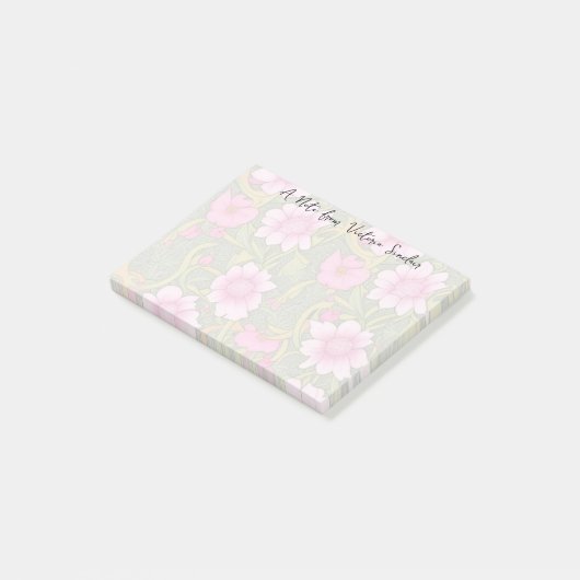 Gestileerde roze bloemen groen blad post-it® notes (Schuin)