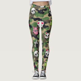 Gestileerde schedels met hart ogen camo leggings