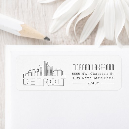 Gestileerde skyline van Detroit | Etiket (Insitu)