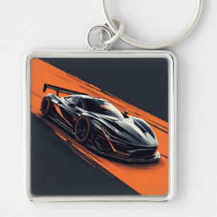 Gestileerde sportauto sleutelhanger