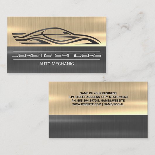 gestileerde sportwagen | Goud Zilver Metaal Visitekaartje (Voorkant / Achterkant)