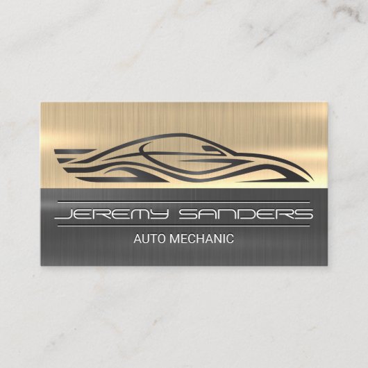 gestileerde sportwagen | Goud Zilver Metaal Visitekaartje (Voorkant)