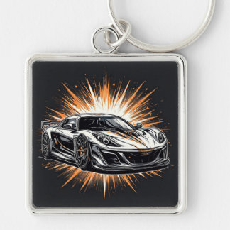 Gestileerde sportwagen met dynamische penseelstrek sleutelhanger