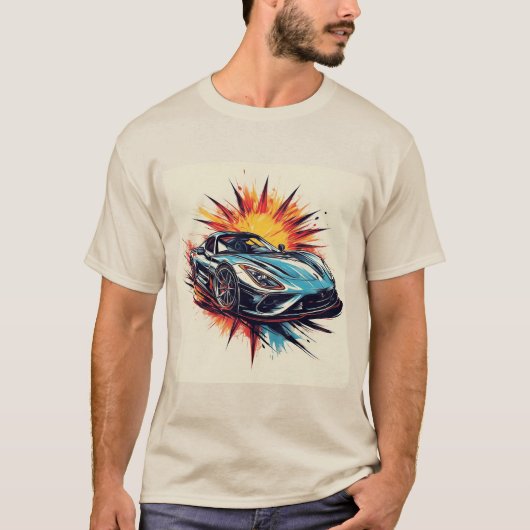 Gestileerde sportwagen met dynamische penseelstrek t-shirt (Voorkant)