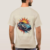 Gestileerde sportwagen met dynamische penseelstrek t-shirt (Achterkant)