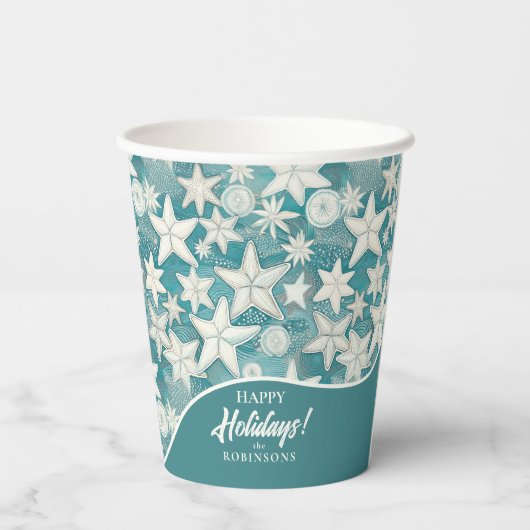 Gestileerde Starfish & Sand Dollars Patroon#25 ID1 Papieren Bekers (Achterkant)