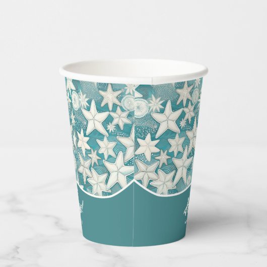 Gestileerde Starfish & Sand Dollars Patroon#25 ID1 Papieren Bekers (Rechts)