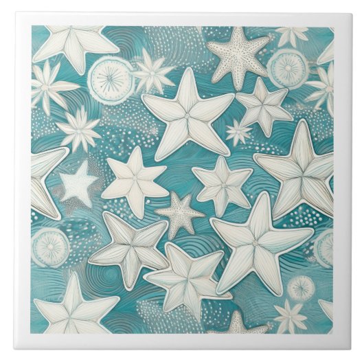 Gestileerde Starfish & Sand Dollars Patroon#25 ID1 Tegeltje (Voorkant)