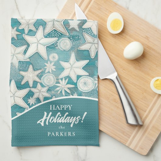 Gestileerde Starfish & Sand Dollars Patroon#25 ID1 Theedoek (Quarter Fold)