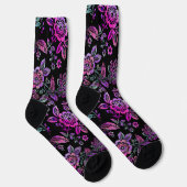 Gestileerde Stencil Roze bloemen op Black Backgrow Sokken (Rechts)