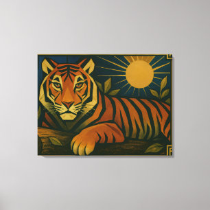 Gestileerde tijger in sier Sunburst Lijst Canvas Afdruk