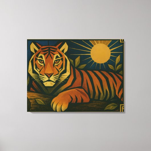 Gestileerde tijger in sier Sunburst Lijst Canvas Afdruk (Voorkant)