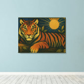 Gestileerde tijger in sier Sunburst Lijst Canvas Afdruk (Insitu (Houten vloer))
