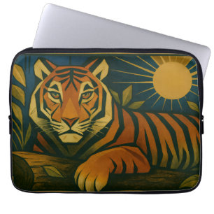 Gestileerde tijger in sier Sunburst Lijst Laptop Sleeve
