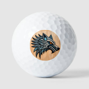 Gestileerde Tribale Wolfskunst Met Oranje Ogen Golfballen