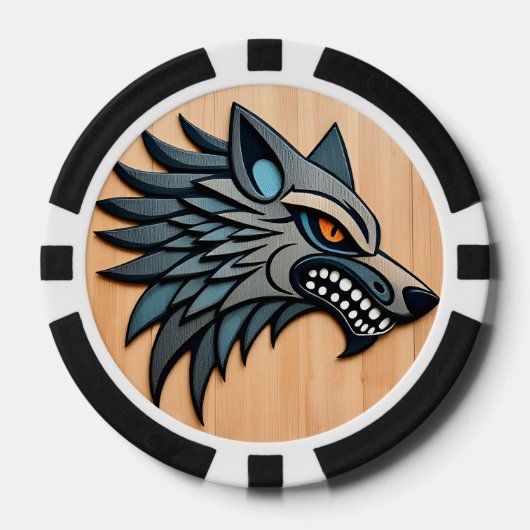Gestileerde Tribale Wolfskunst Met Oranje Ogen Poker Chips (Voorkant)