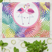 Gestileerde tropische palmbladeren & roze flamingo theedoek (Gevouwen)