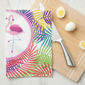 Gestileerde tropische palmbladeren & roze flamingo theedoek (Quarter Fold)