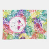 Gestileerde tropische palmbladeren & roze flamingo theedoek (Horizontaal)