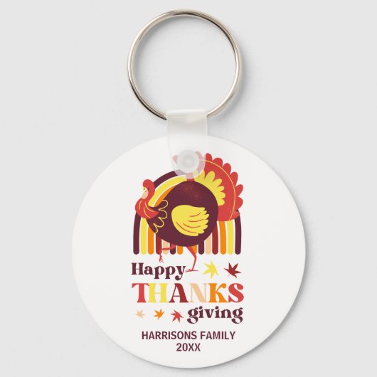 Gestileerde Turkije Groovy Rainbow Happy Thanksgiv Sleutelhanger (Voorkant)
