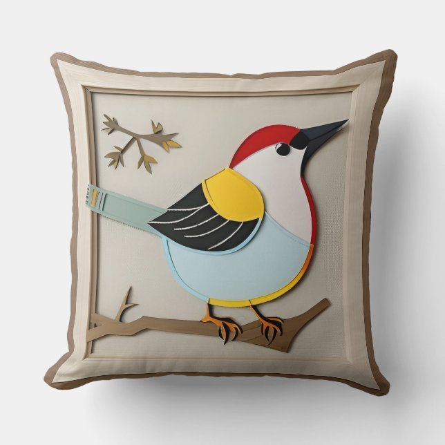 Gestileerde vogelpapierkunst kussen (Voorkant)