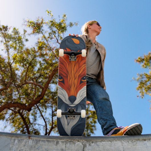 Gestileerde Vos Illustratie met Bloemige Achtergro Persoonlijk Skateboard (Buiten 1)