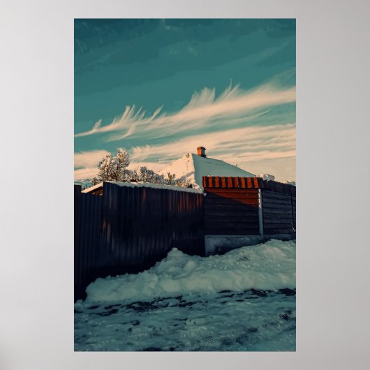 Gestileerde winter sneeuw turquoise lucht landscha poster (Voorkant)